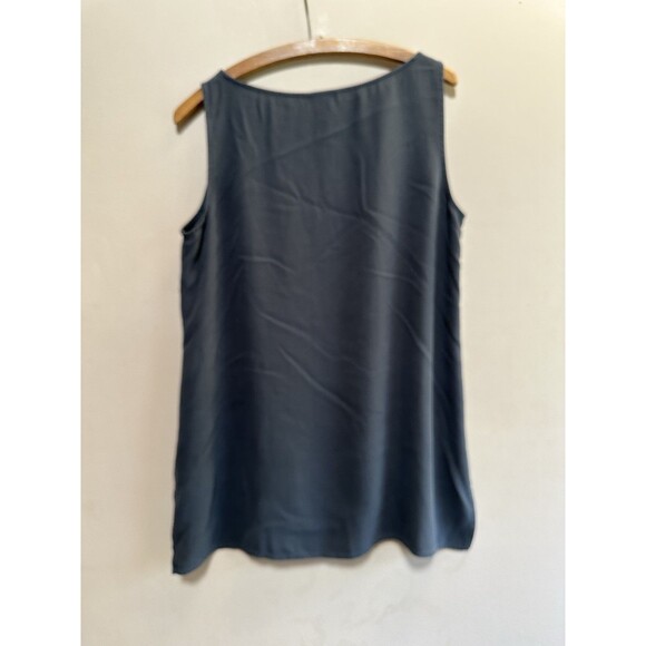 Eileen Fisher 100% Silk Gray Georgette Crepe Ballet Neck Long Tank Petite Large - Picture 7 of 9